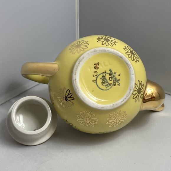 Hall China Yellow and Gold Teapot with Floral‎ Design 4 Cup Made in USA - Picture 8 of 12